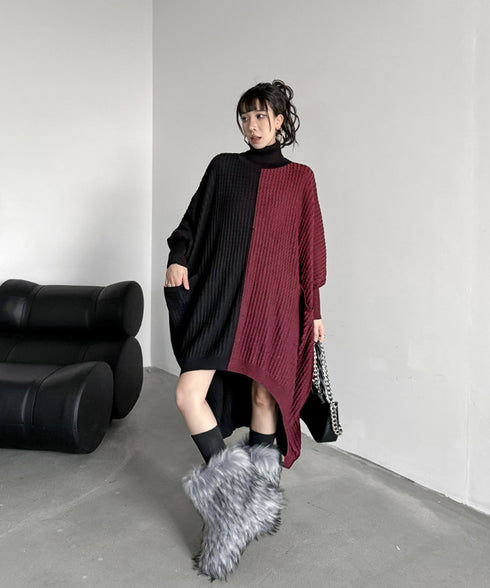 Two-tone Turtleneck Dress