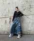 Denim Patchwork Check Skirt