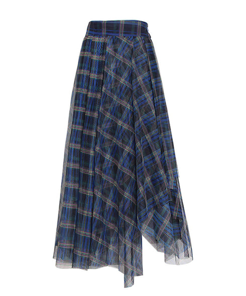 Madras Check Tulle Mesh Skirt