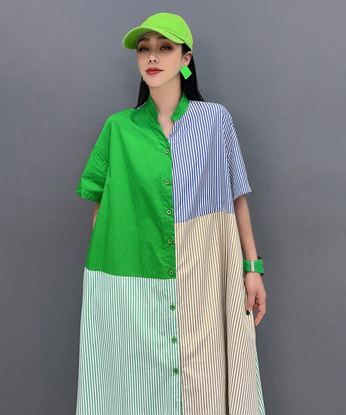 Patchwork Stripe Shirt Dress