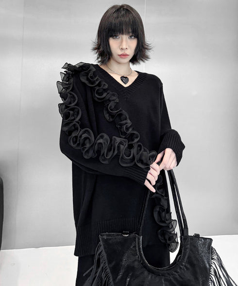 Ruffle Line Sweater & Skirt