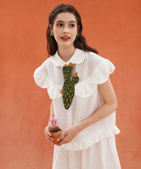 Dark Green Embroidered Cactus Tie