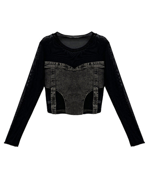 Denim Switch See-Through Top