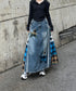 Denim Patchwork Check Skirt