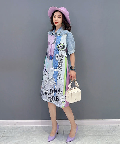 Graphic Patch Denim Dress