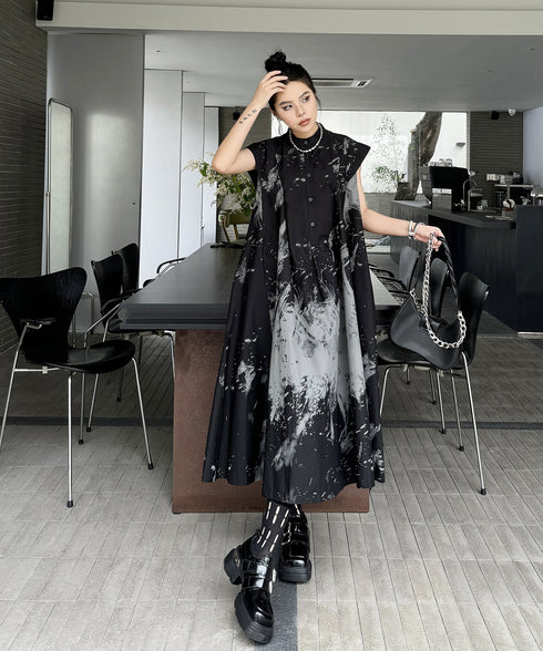 French Sleeve Print Dress