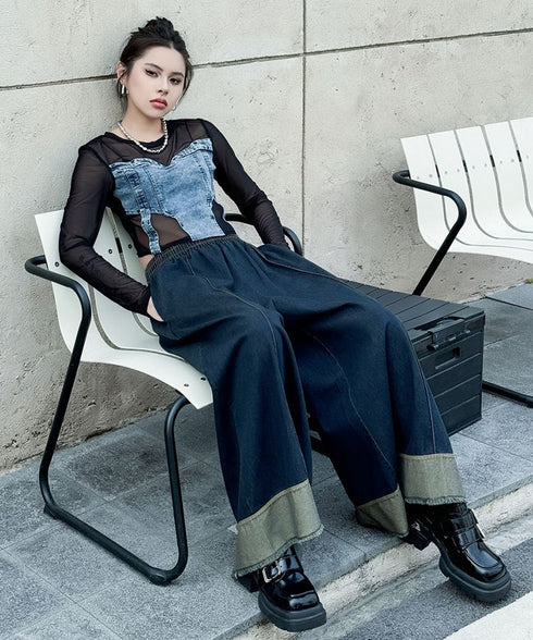 Stitch Contrast Color Wide Denim