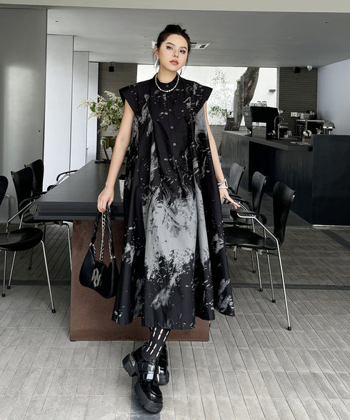 French Sleeve Print Dress