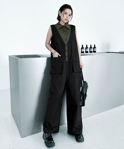 Contrast Collar Jumpsuit