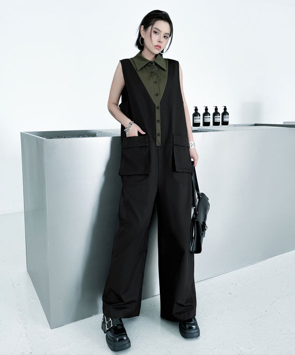 Contrast Collar Jumpsuit