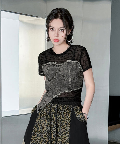 Denim Corset Mesh T-Shirts
