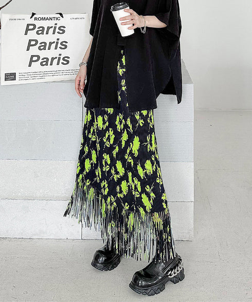 Neon Flower Pleated Skirt
