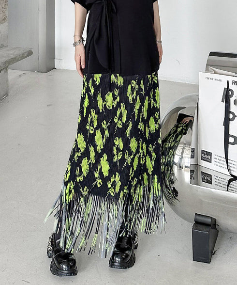 Neon Flower Pleated Skirt