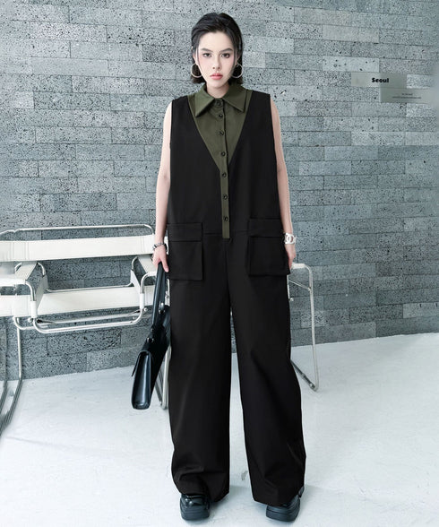 Contrast Collar Jumpsuit