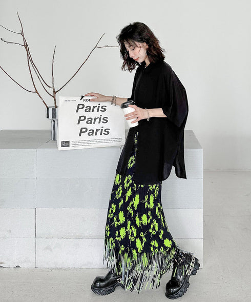 Neon Flower Pleated Skirt