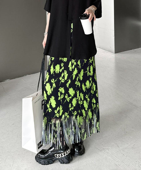 Neon Flower Pleated Skirt