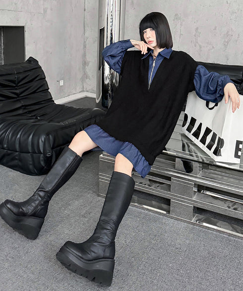 Knit Switch Denim Dress