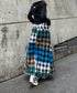Denim Patchwork Check Skirt