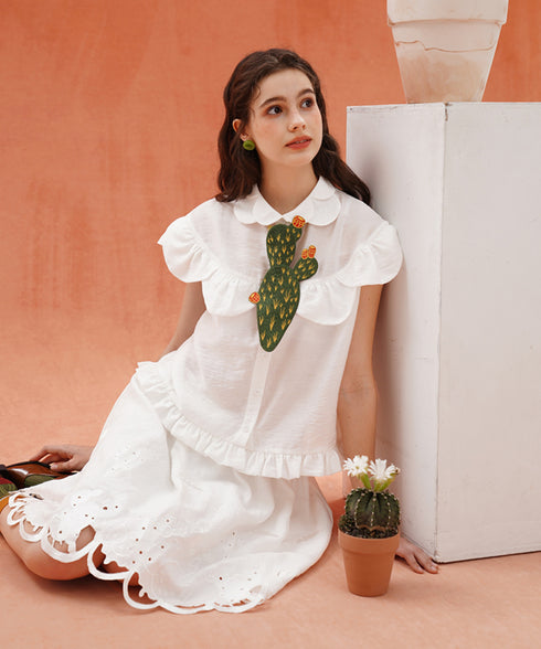 Dark Green Embroidered Cactus Tie