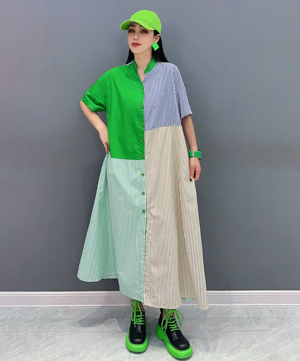 Patchwork Stripe Shirt Dress