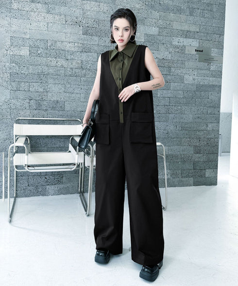 Contrast Collar Jumpsuit