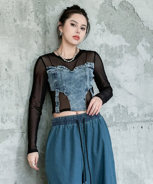 Denim Switch See-Through Top