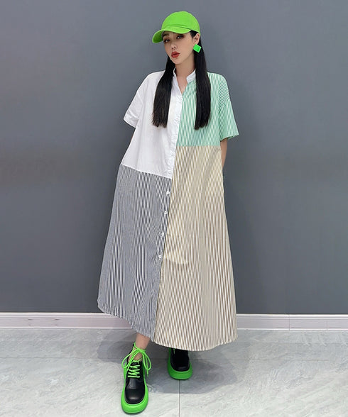 Patchwork Stripe Shirt Dress