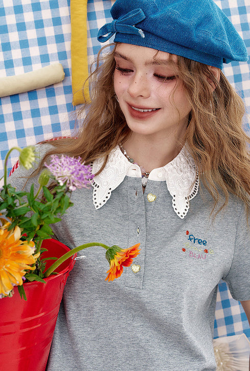 Lace Heart Polo Top