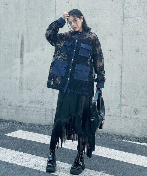 Lace Denim Combination Blouse