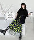 Neon Flower Pleated Skirt