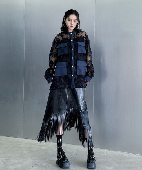 Lace Denim Combination Blouse