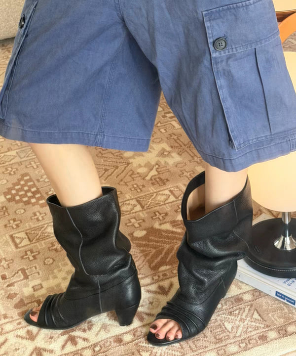 Ruched Open Toe Boots