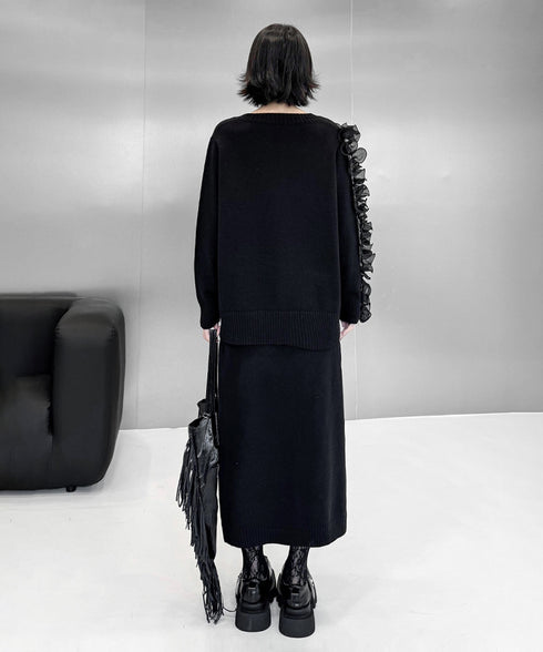 Ruffle Line Sweater & Skirt