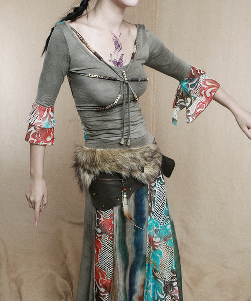 Bohemian Patchwork TieFront Top