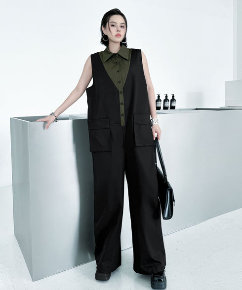 Contrast Collar Jumpsuit