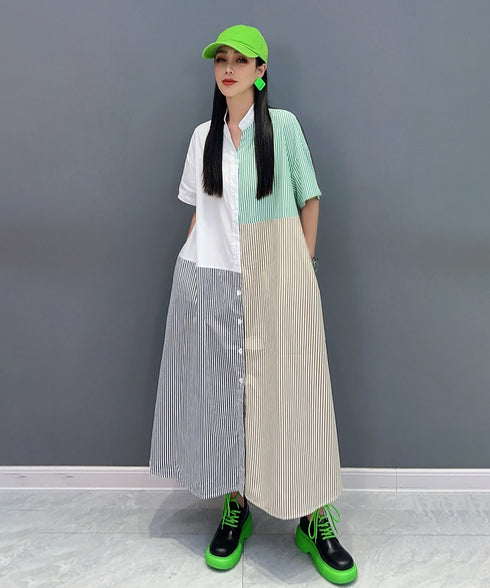 Patchwork Stripe Shirt Dress