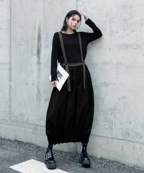 Cord Loose Suspender Skirt