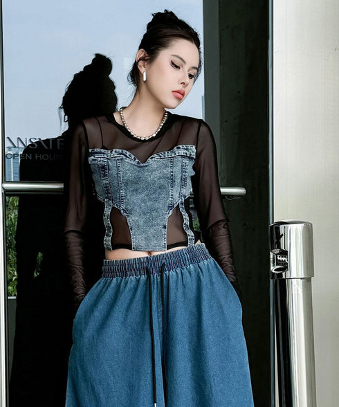 Denim Switch See-Through Top