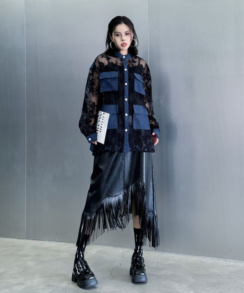 Lace Denim Combination Blouse