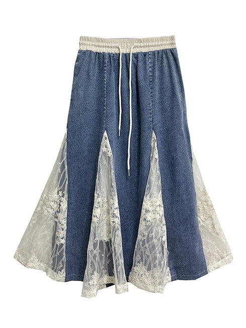 Cross Border Lace Denim Skirt