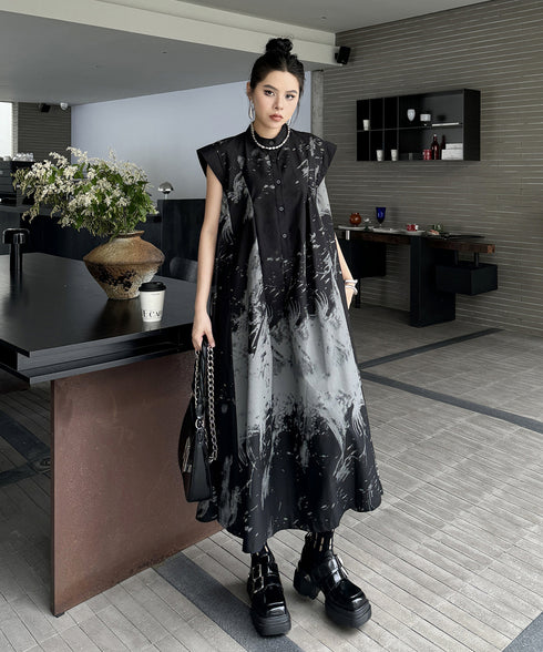 French Sleeve Print Dress