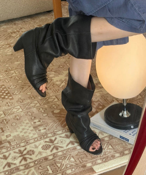 Ruched Open Toe Boots