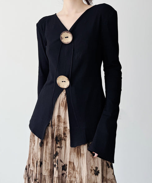 Wood Button Waist-Fit Top