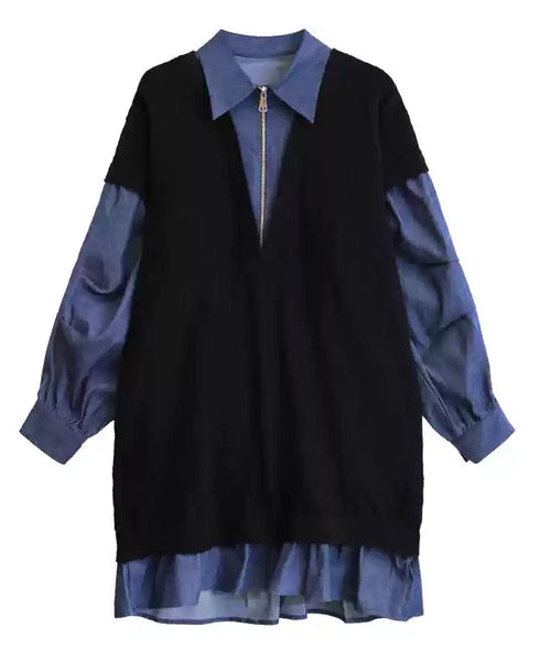 Knit Switch Denim Dress