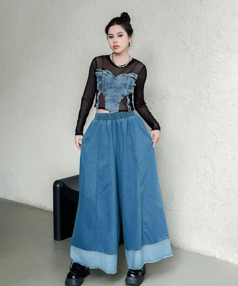 Stitch Contrast Color Wide Denim