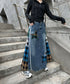 Denim Patchwork Check Skirt