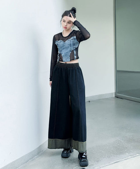 Stitch Contrast Color Wide Denim