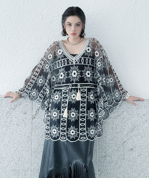 Sheer Bloom Embroidery Top