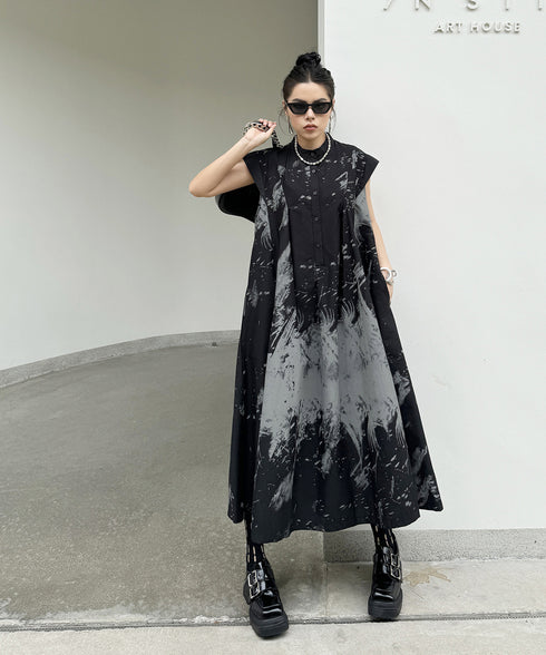 French Sleeve Print Dress