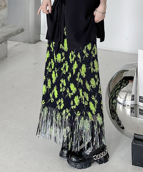 Neon Flower Pleated Skirt